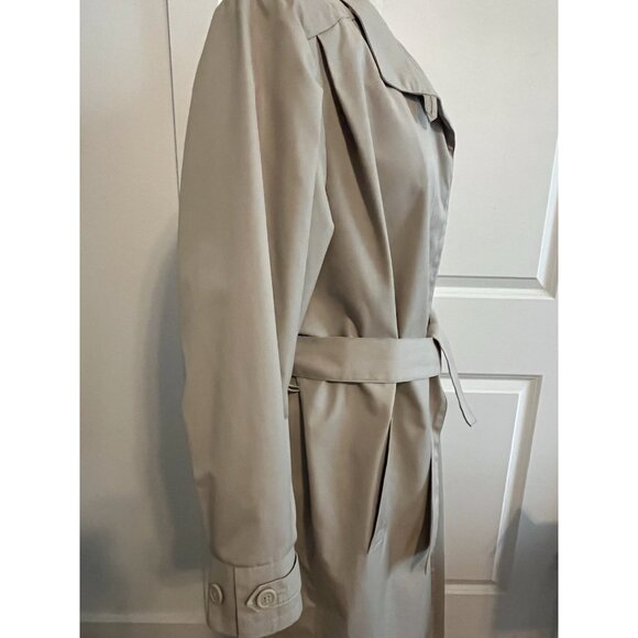 London Fog Trench Coat Women's Sz 14 Khaki Tan Hooded Long Mid Calf Vintage - Picture 3 of 16